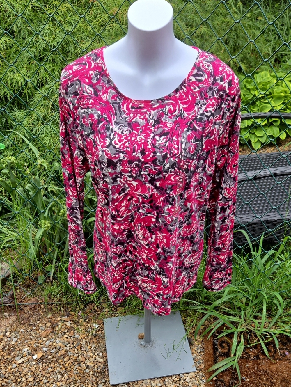 Charter Club Pink and Gray Floral Long Sleeve Tee